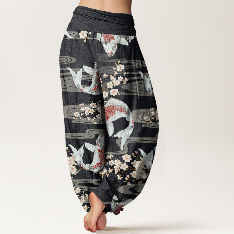 Tactile Cotton Koi and Blossom Meditation Harem Pants
