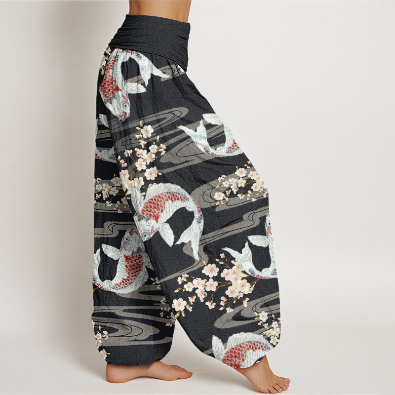 Tactile Cotton Koi and Blossom Meditation Harem Pants