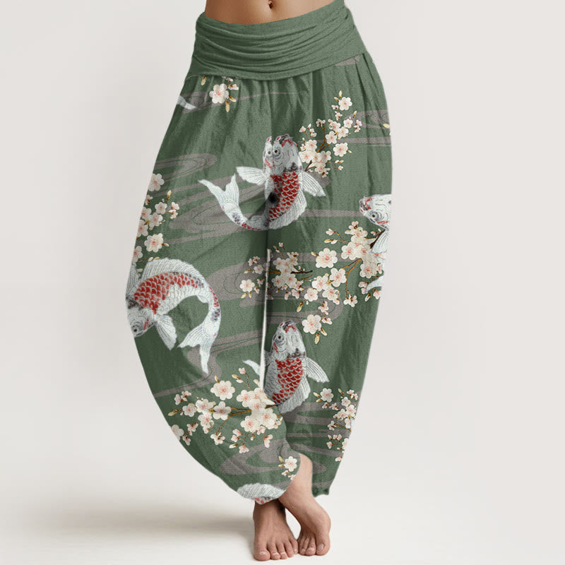Tactile Cotton Koi and Blossom Meditation Harem Pants
