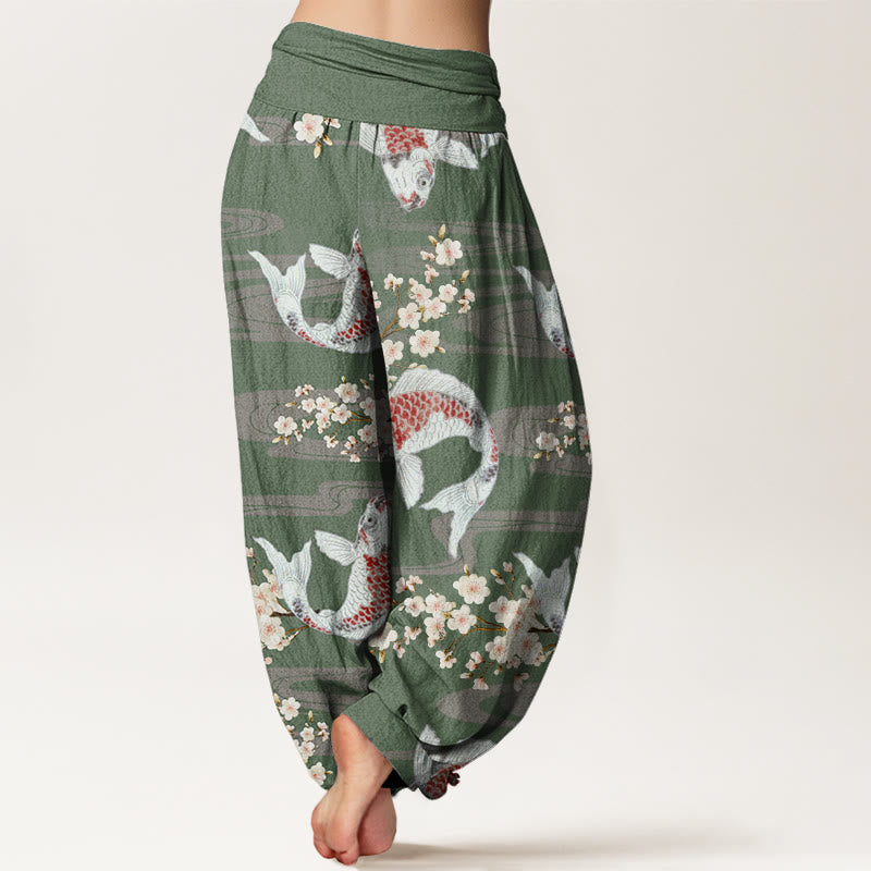 Tactile Cotton Koi and Blossom Meditation Harem Pants