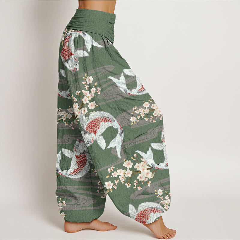 Tactile Cotton Koi and Blossom Meditation Harem Pants