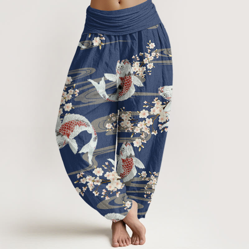Tactile Cotton Koi and Blossom Meditation Harem Pants