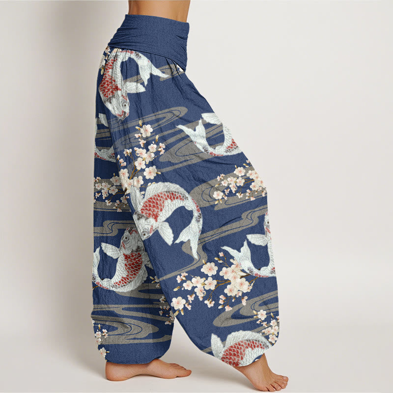 Tactile Cotton Koi and Blossom Meditation Harem Pants