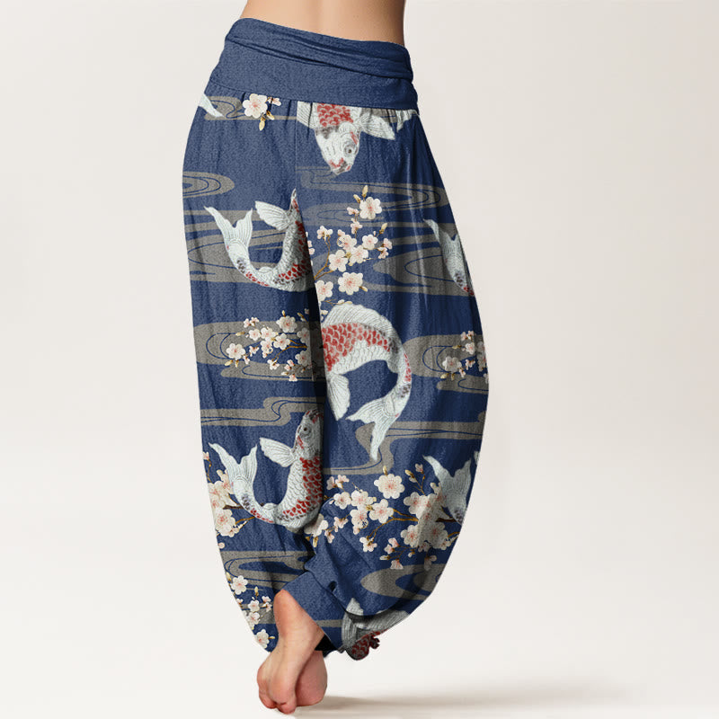Tactile Cotton Koi and Blossom Meditation Harem Pants