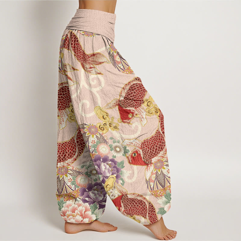 Tactile Cotton Flowing Koi Print Mindful Meditation Harem Pants