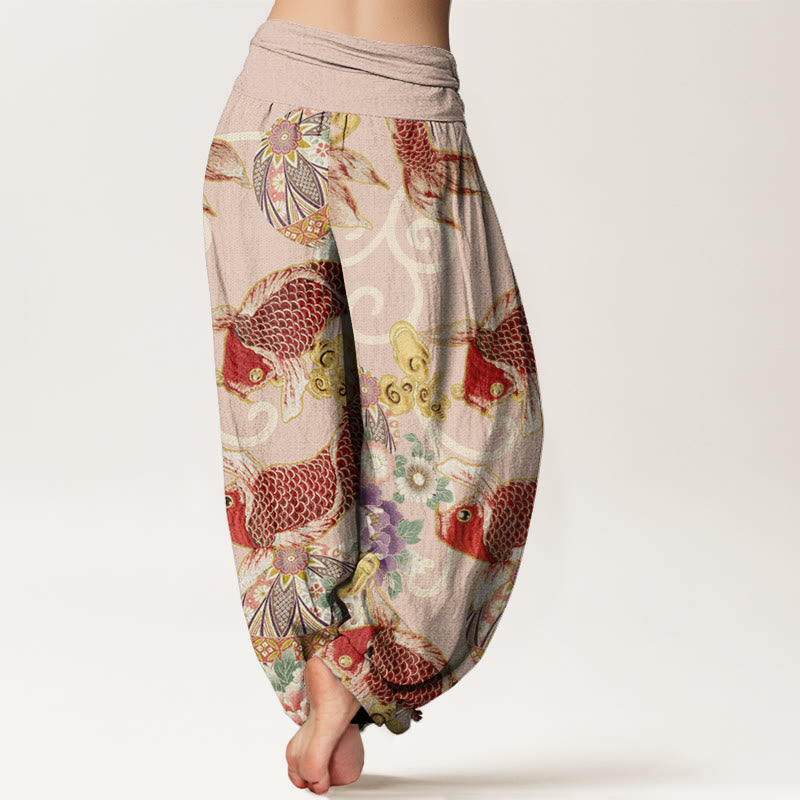 Tactile Cotton Flowing Koi Print Mindful Meditation Harem Pants