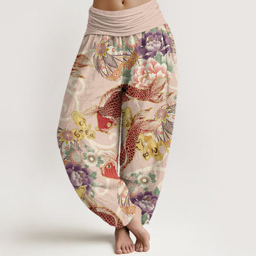Tactile Cotton Flowing Koi Print Mindful Meditation Harem Pants