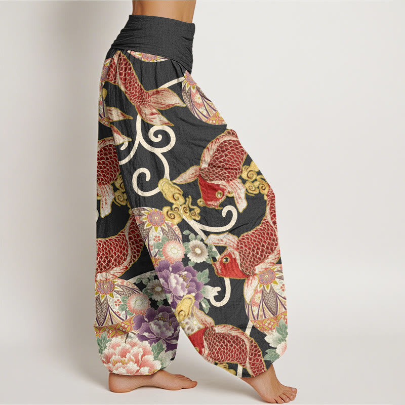 Tactile Cotton Flowing Koi Print Mindful Meditation Harem Pants