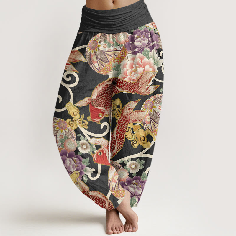 Tactile Cotton Flowing Koi Print Mindful Meditation Harem Pants