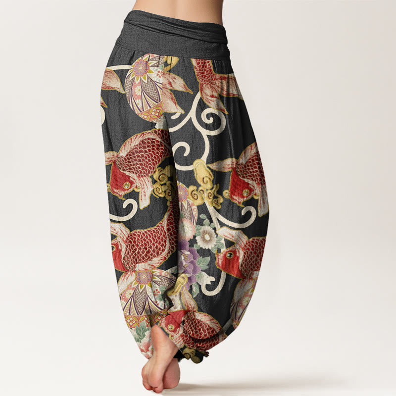 Tactile Cotton Flowing Koi Print Mindful Meditation Harem Pants