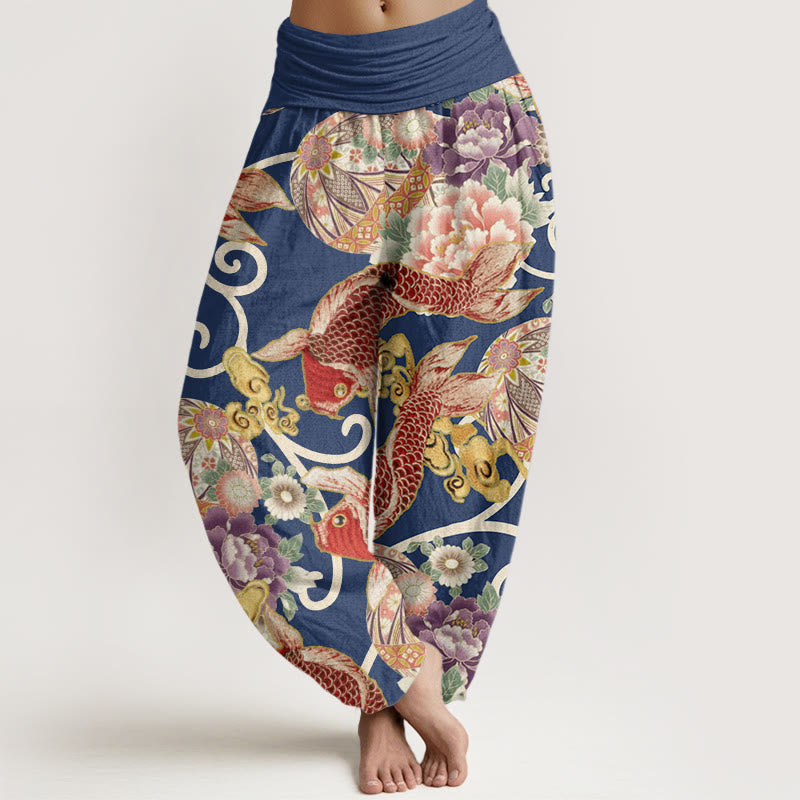 Tactile Cotton Flowing Koi Print Mindful Meditation Harem Pants