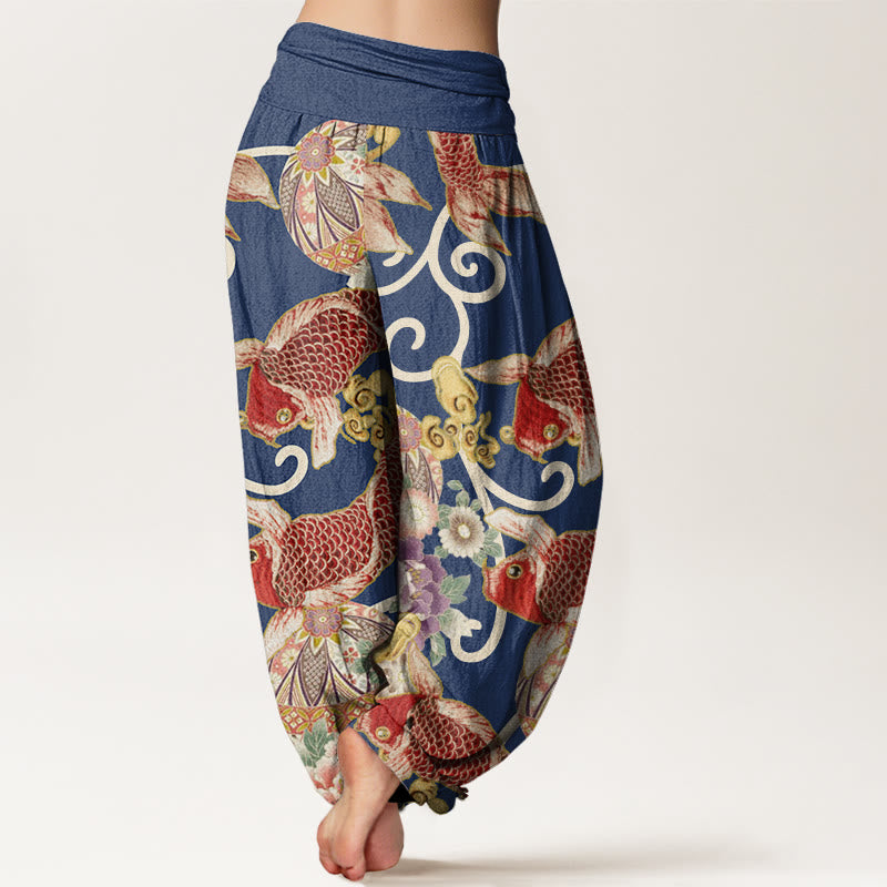 Tactile Cotton Flowing Koi Print Mindful Meditation Harem Pants