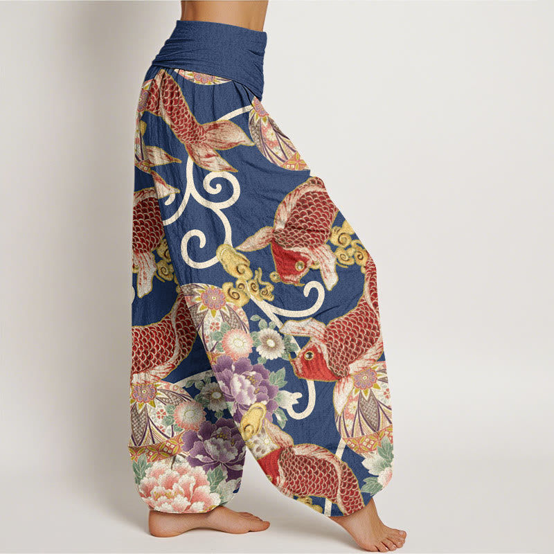 Tactile Cotton Flowing Koi Print Mindful Meditation Harem Pants