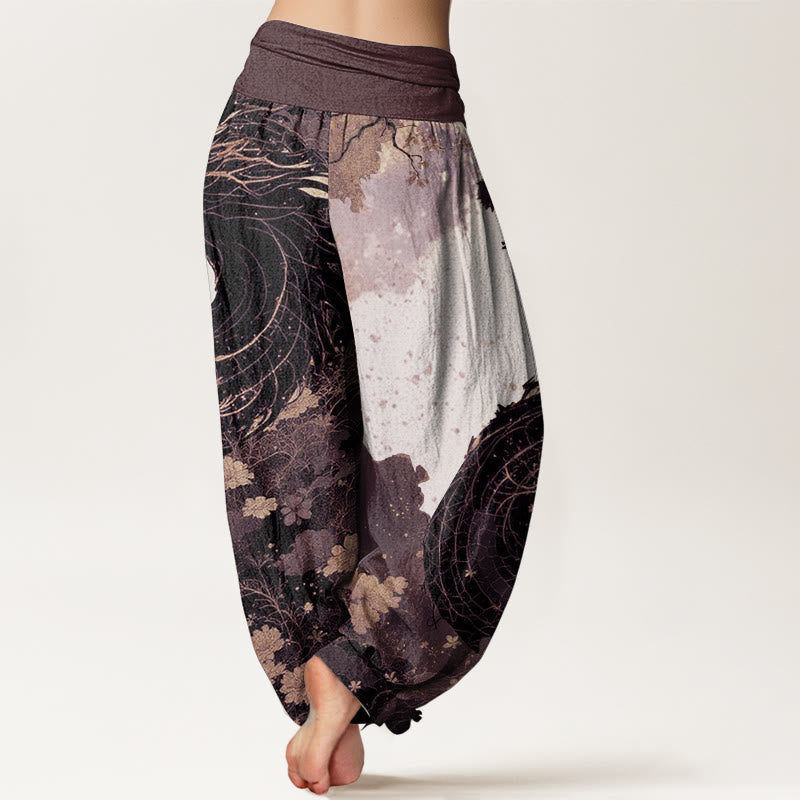 Pure Cotton Casual Dragon Ancient Tree Pattern Women's Elastic Waist Harem Pants