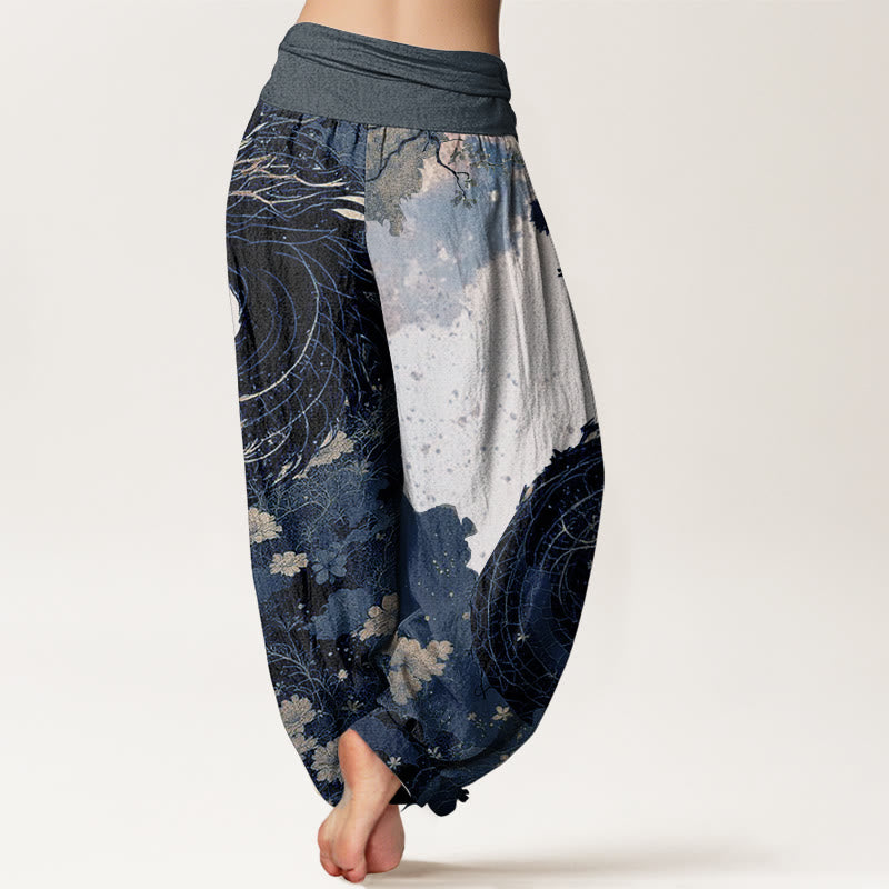 Pure Cotton Casual Dragon Ancient Tree Pattern Women's Elastic Waist Harem Pants