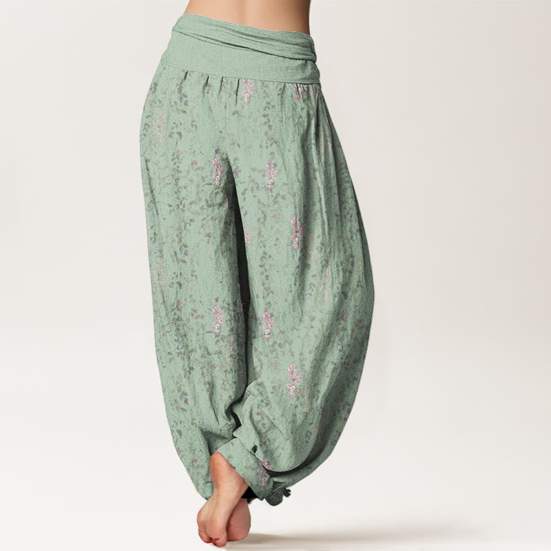 Botanical Cotton Pleated Waist Meditation Harem Pants