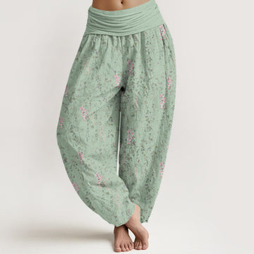 Botanical Cotton Pleated Waist Meditation Harem Pants