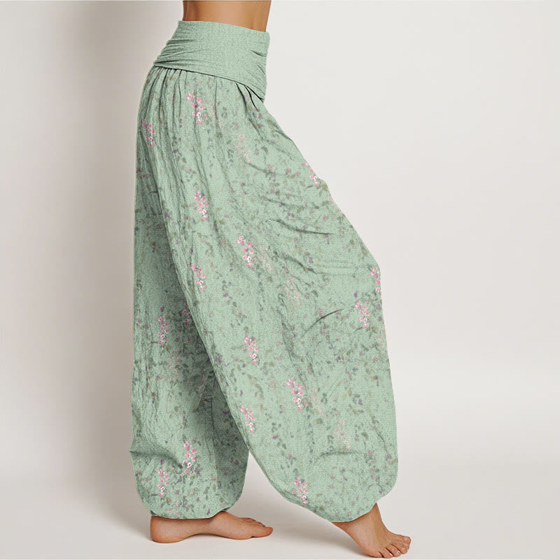 Botanical Cotton Pleated Waist Meditation Harem Pants