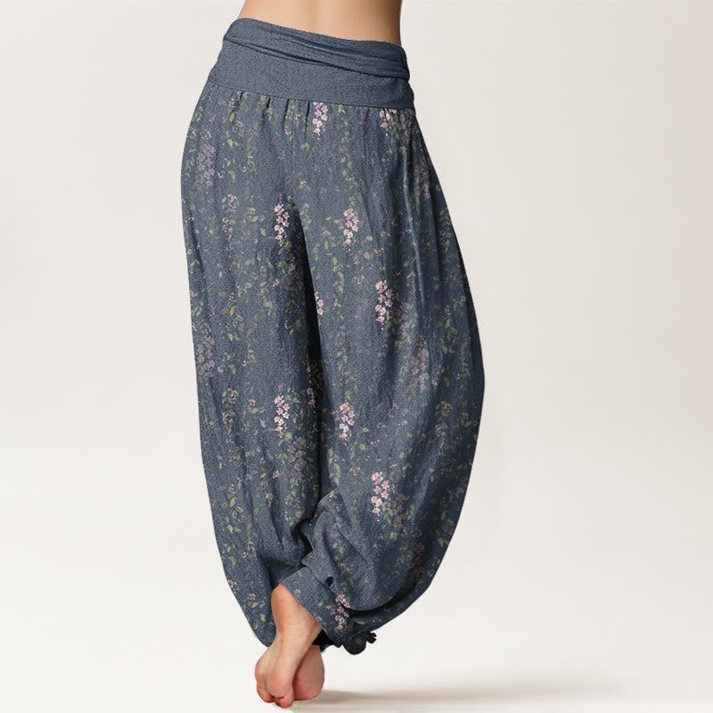 Botanical Cotton Pleated Waist Meditation Harem Pants
