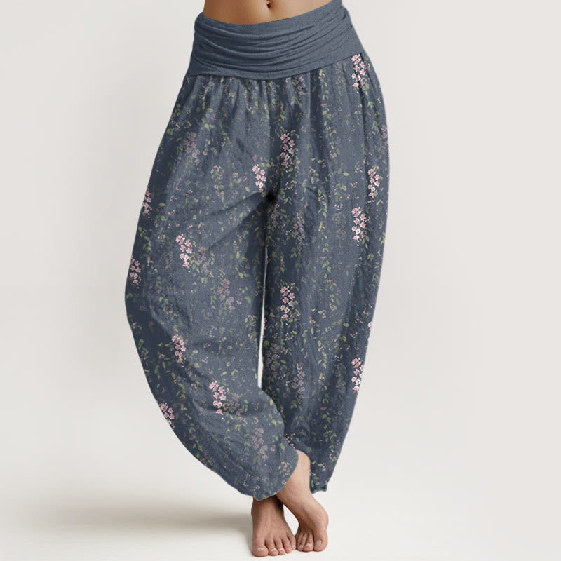 Botanical Cotton Pleated Waist Meditation Harem Pants