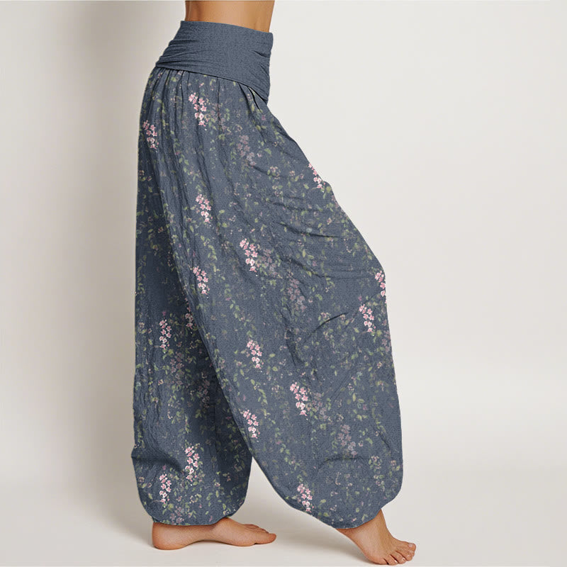 Botanical Cotton Pleated Waist Meditation Harem Pants
