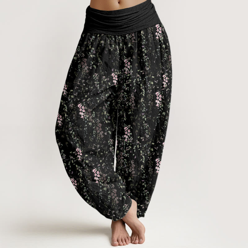 Botanical Cotton Pleated Waist Meditation Harem Pants