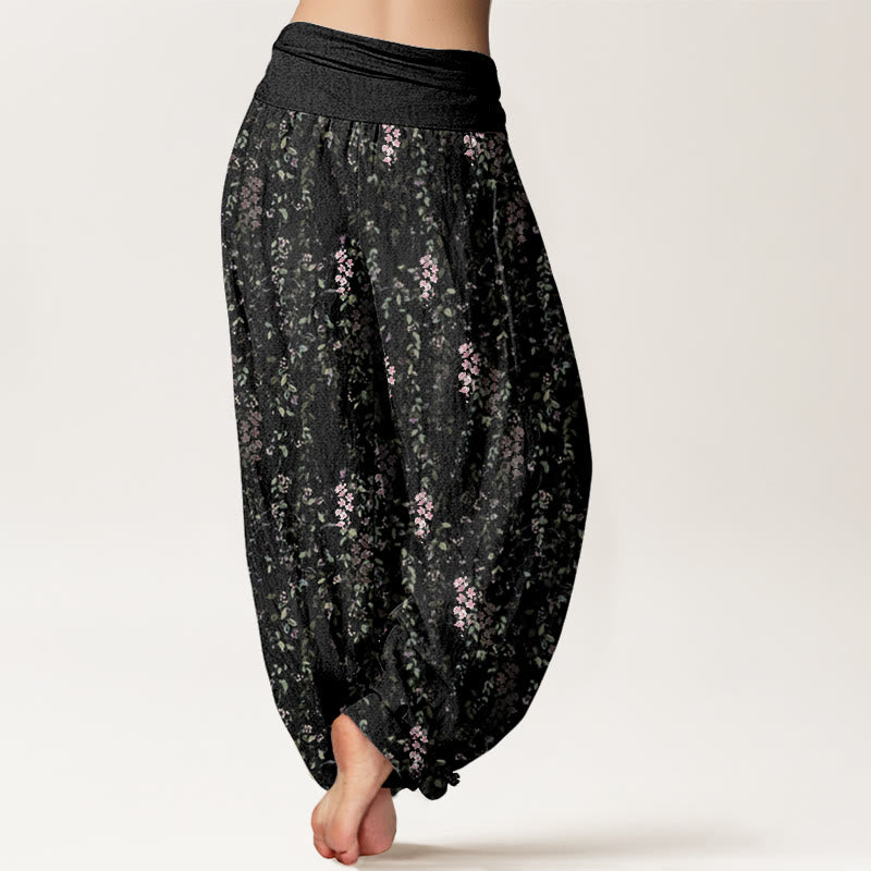 Botanical Cotton Pleated Waist Meditation Harem Pants
