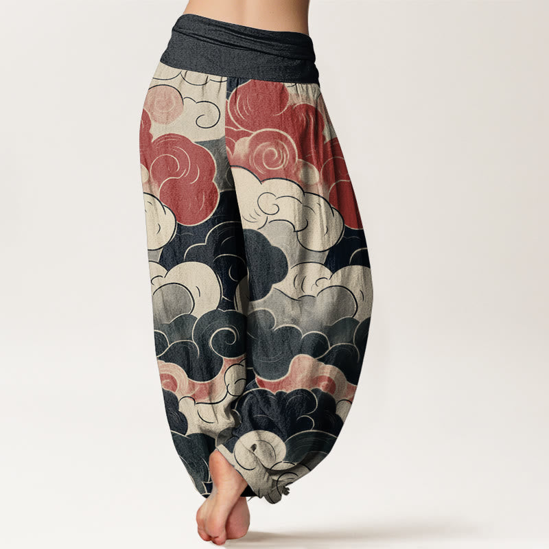Tactile Cotton Abstract Cloud Print Meditation Harem Pants