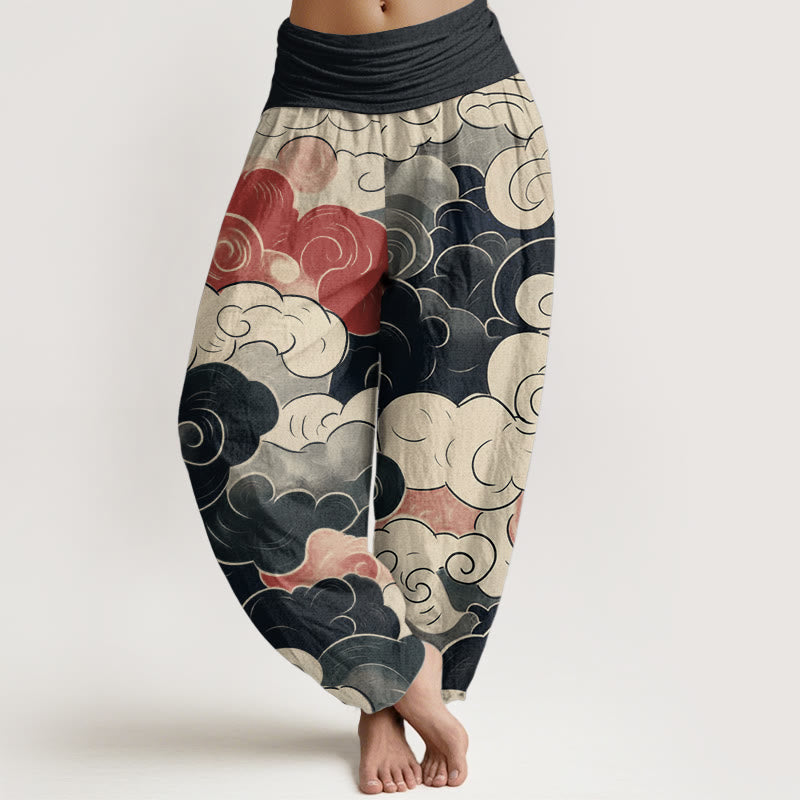 Tactile Cotton Abstract Cloud Print Meditation Harem Pants