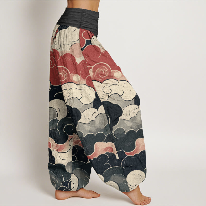 Tactile Cotton Abstract Cloud Print Meditation Harem Pants