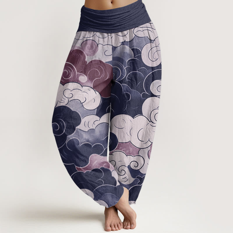 Tactile Cotton Abstract Cloud Print Meditation Harem Pants