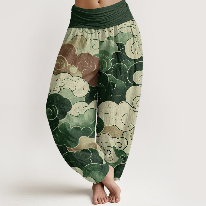 Tactile Cotton Abstract Cloud Print Meditation Harem Pants