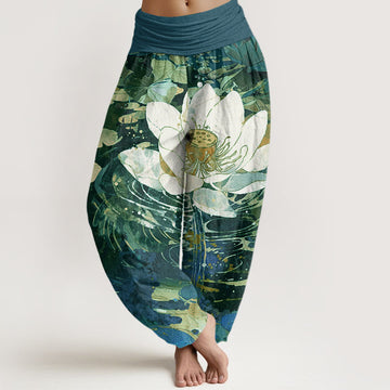Breathable Cotton Lotus Print Mindful Movement Harem Pants
