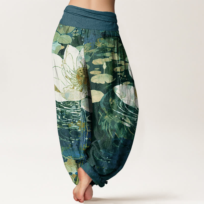Breathable Cotton Lotus Print Mindful Movement Harem Pants