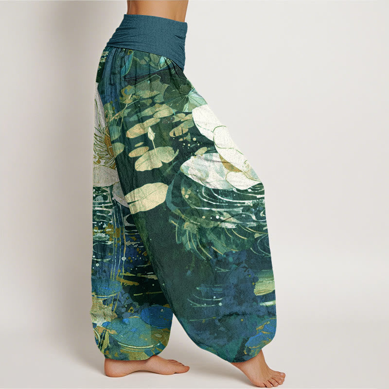 Breathable Cotton Lotus Print Mindful Movement Harem Pants