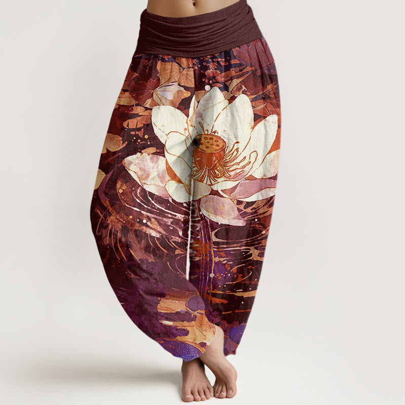 Breathable Cotton Lotus Print Mindful Movement Harem Pants