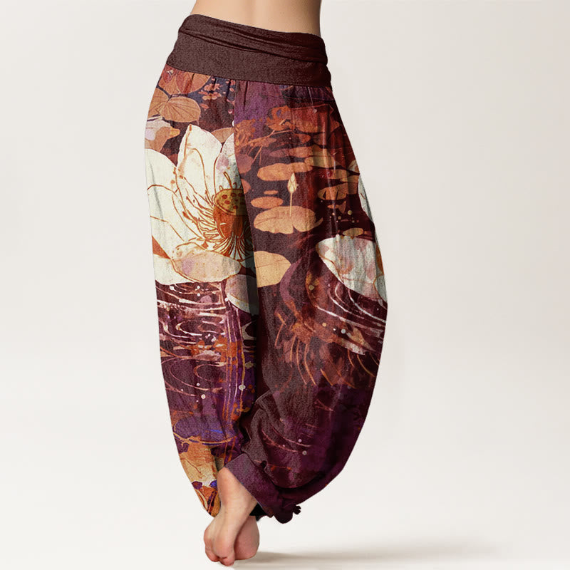 Breathable Cotton Lotus Print Mindful Movement Harem Pants