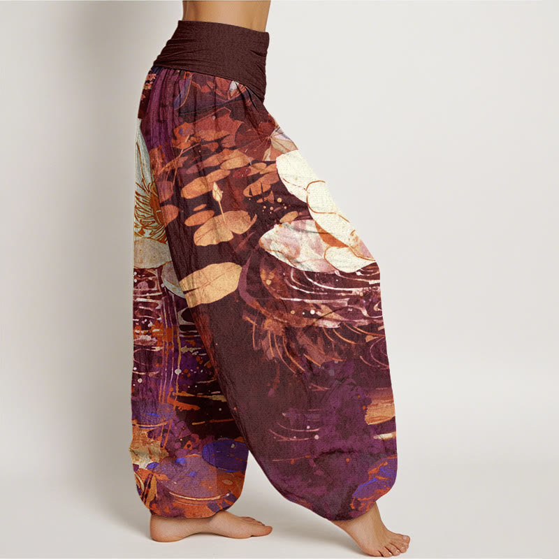 Breathable Cotton Lotus Print Mindful Movement Harem Pants