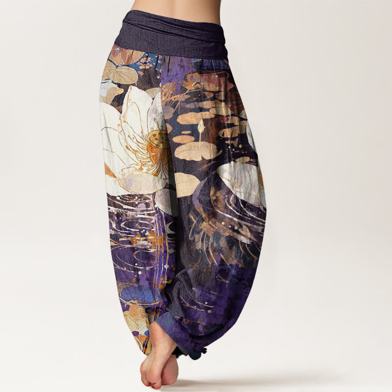 Breathable Cotton Lotus Print Mindful Movement Harem Pants