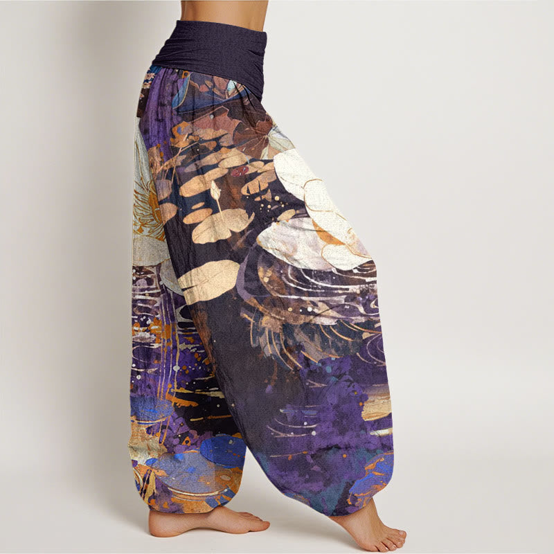 Breathable Cotton Lotus Print Mindful Movement Harem Pants