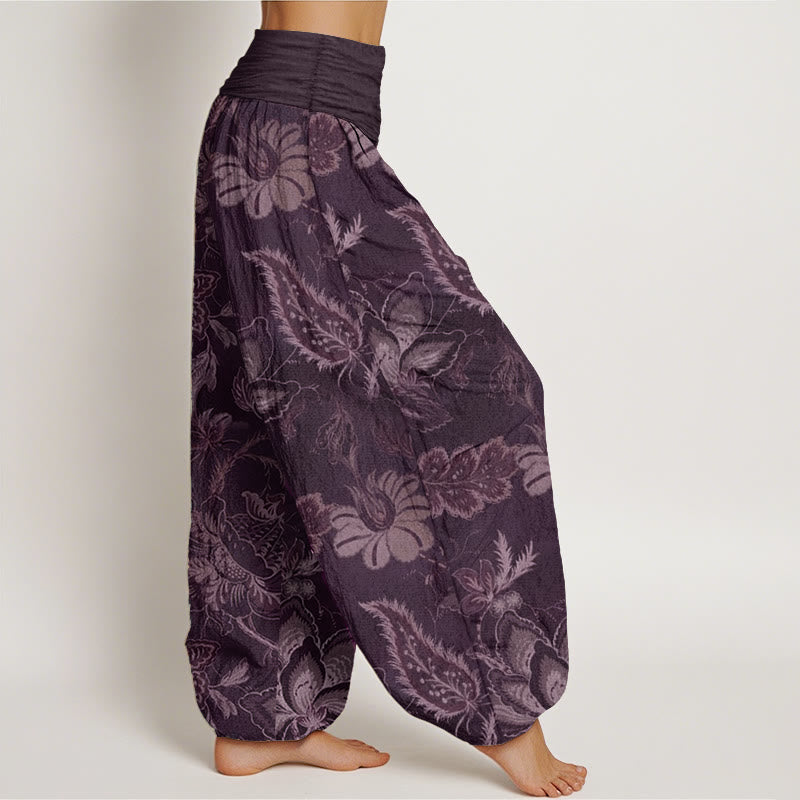 Tactile Cotton Botanical Print Unrestricted Meditation Harem Pants
