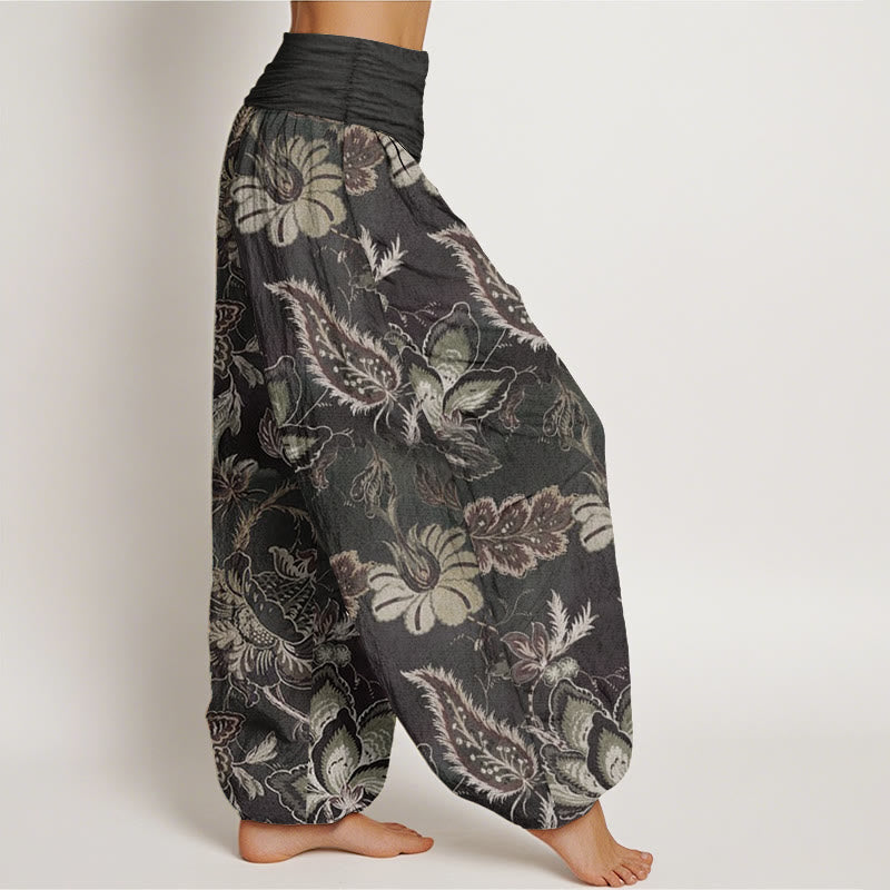 Tactile Cotton Botanical Print Unrestricted Meditation Harem Pants