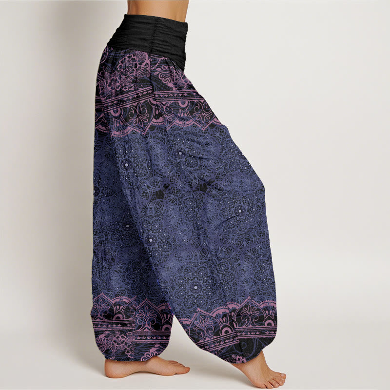Pure Cotton Elegant Mandala Flowers Design Women's Elastic Waist Harem Pants
