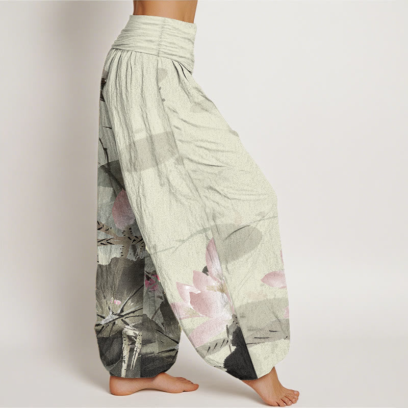 Tactile Cotton Lotus Print Mindful Meditation Harem Pants