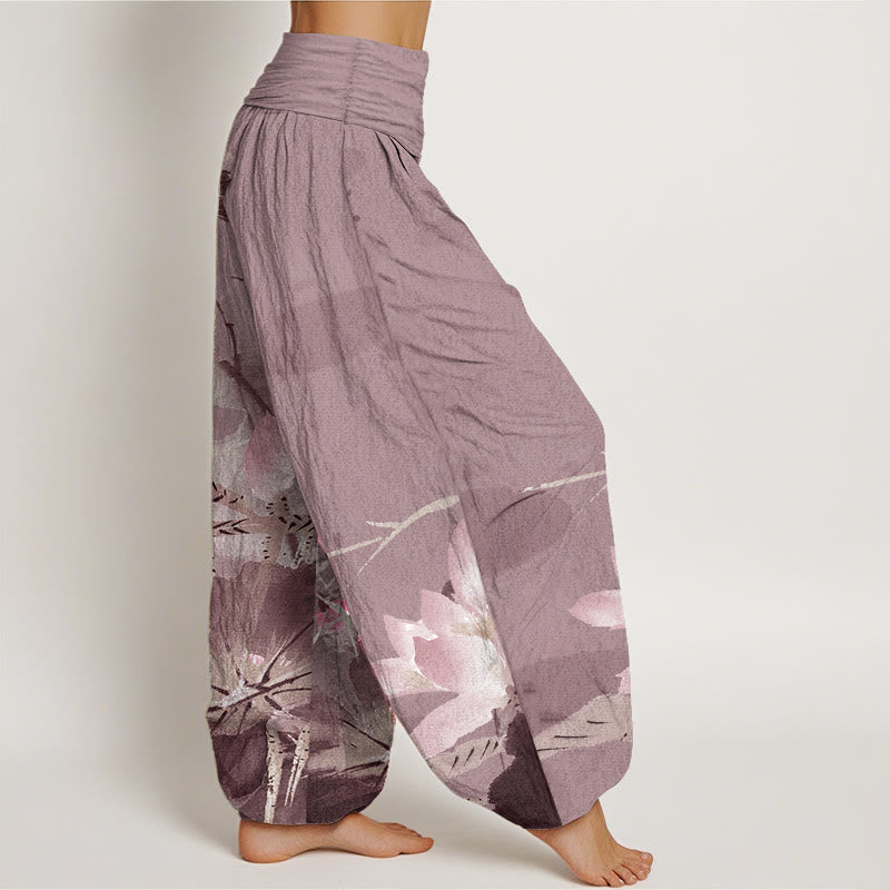 Tactile Cotton Lotus Print Mindful Meditation Harem Pants
