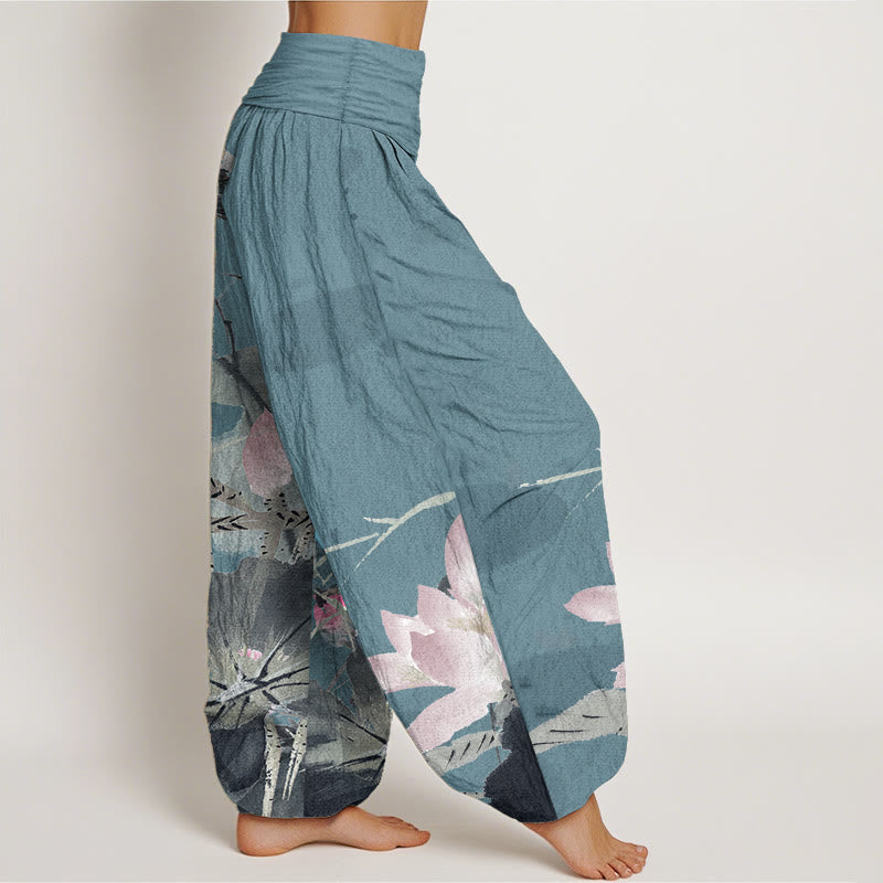 Tactile Cotton Lotus Print Mindful Meditation Harem Pants