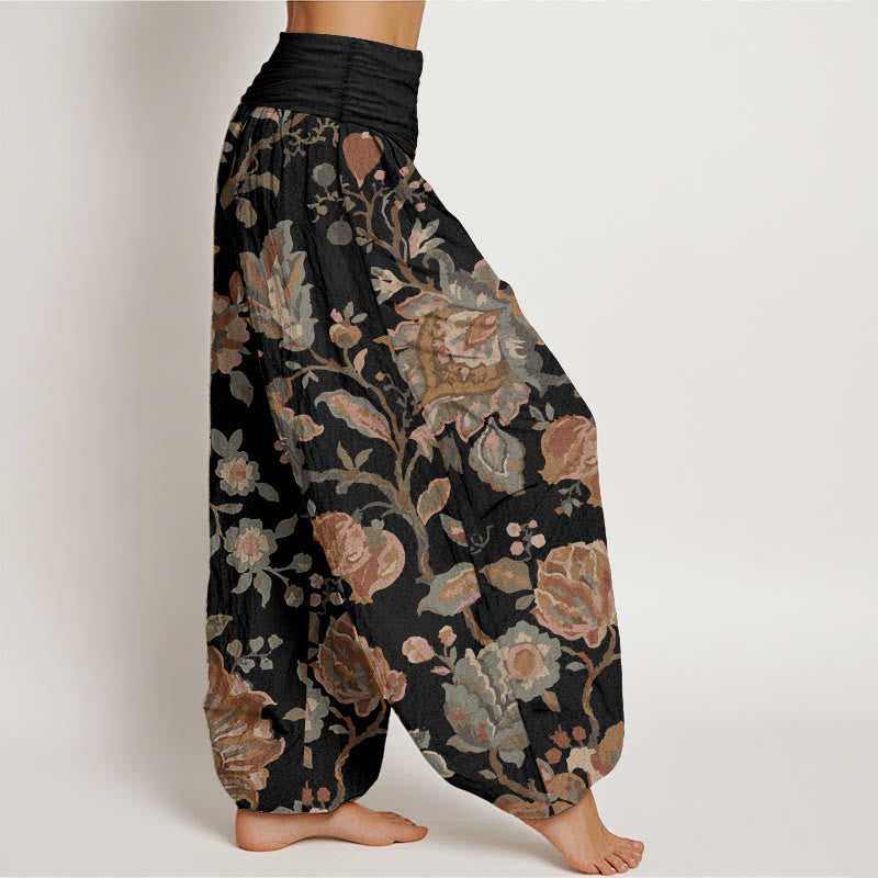Pure Cotton Casual Blooming Flowers Buds Design Women's Elastic Waist Harem Pants