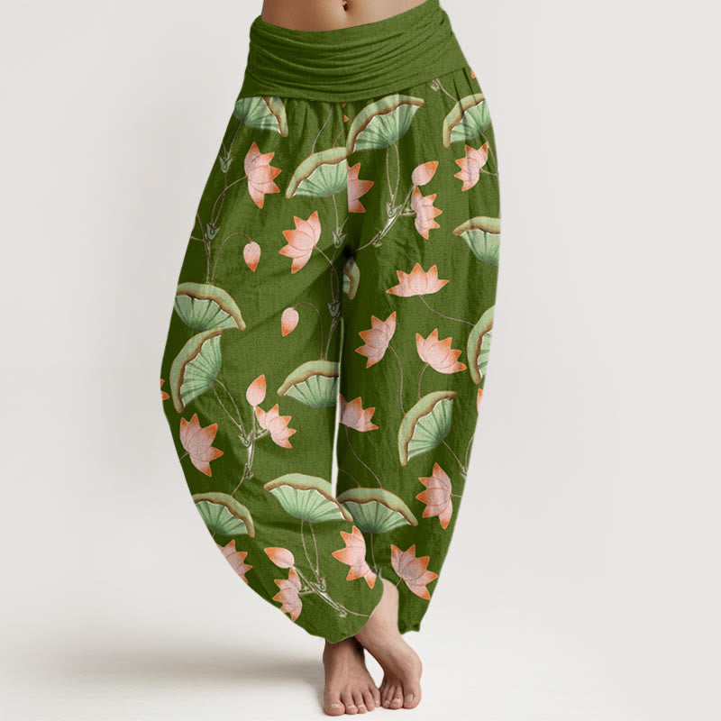 Lotus Print Cotton Breathable Meditation Harem Pants