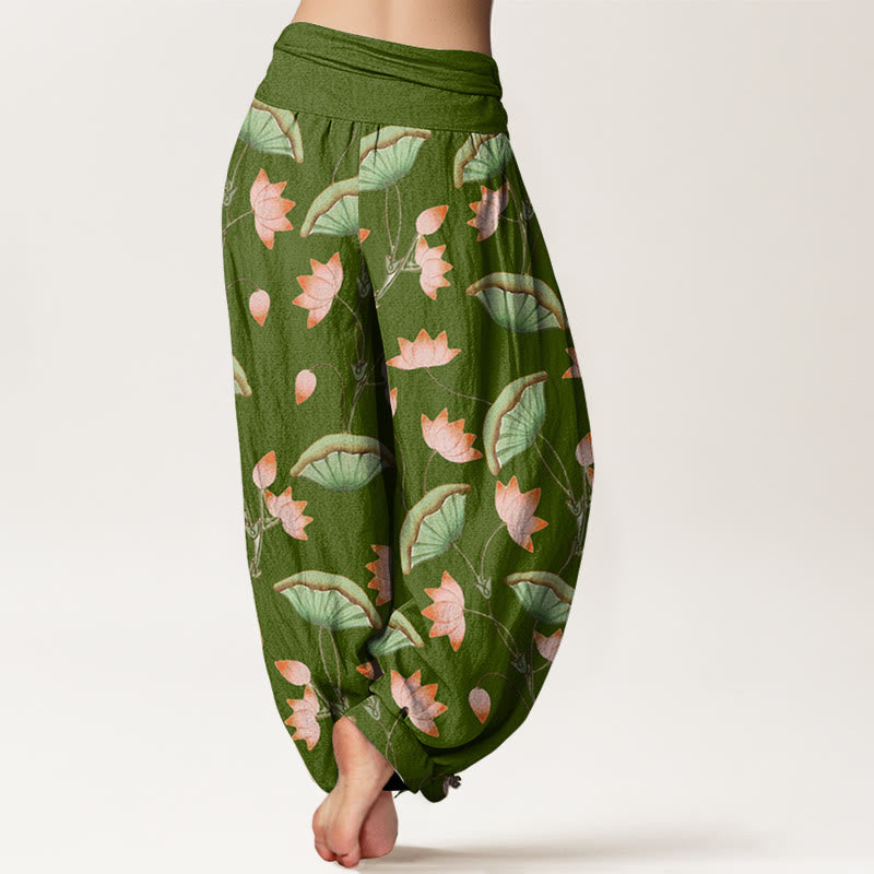 Lotus Print Cotton Breathable Meditation Harem Pants