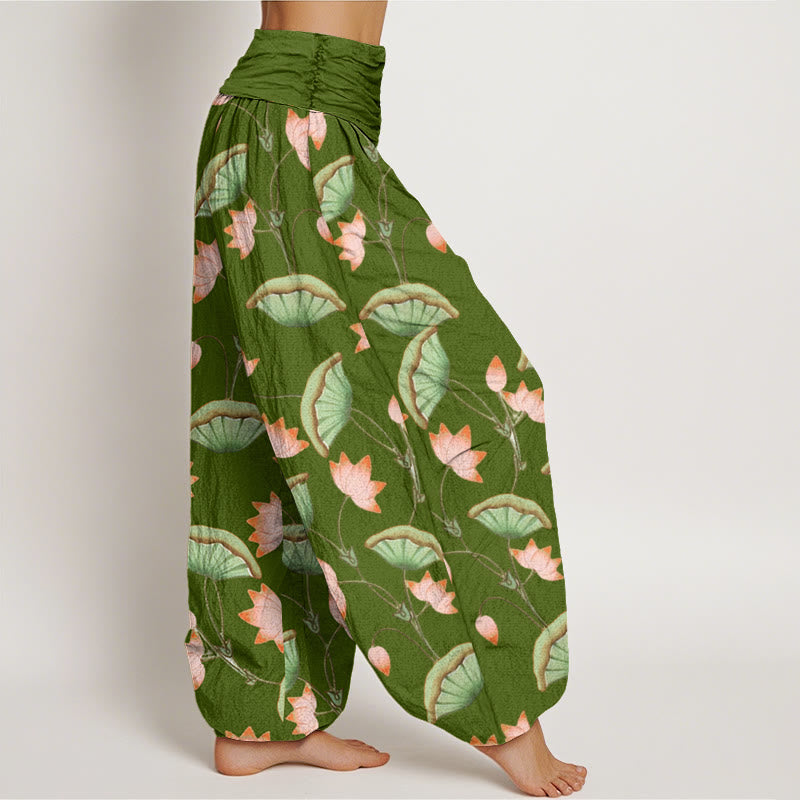 Lotus Print Cotton Breathable Meditation Harem Pants
